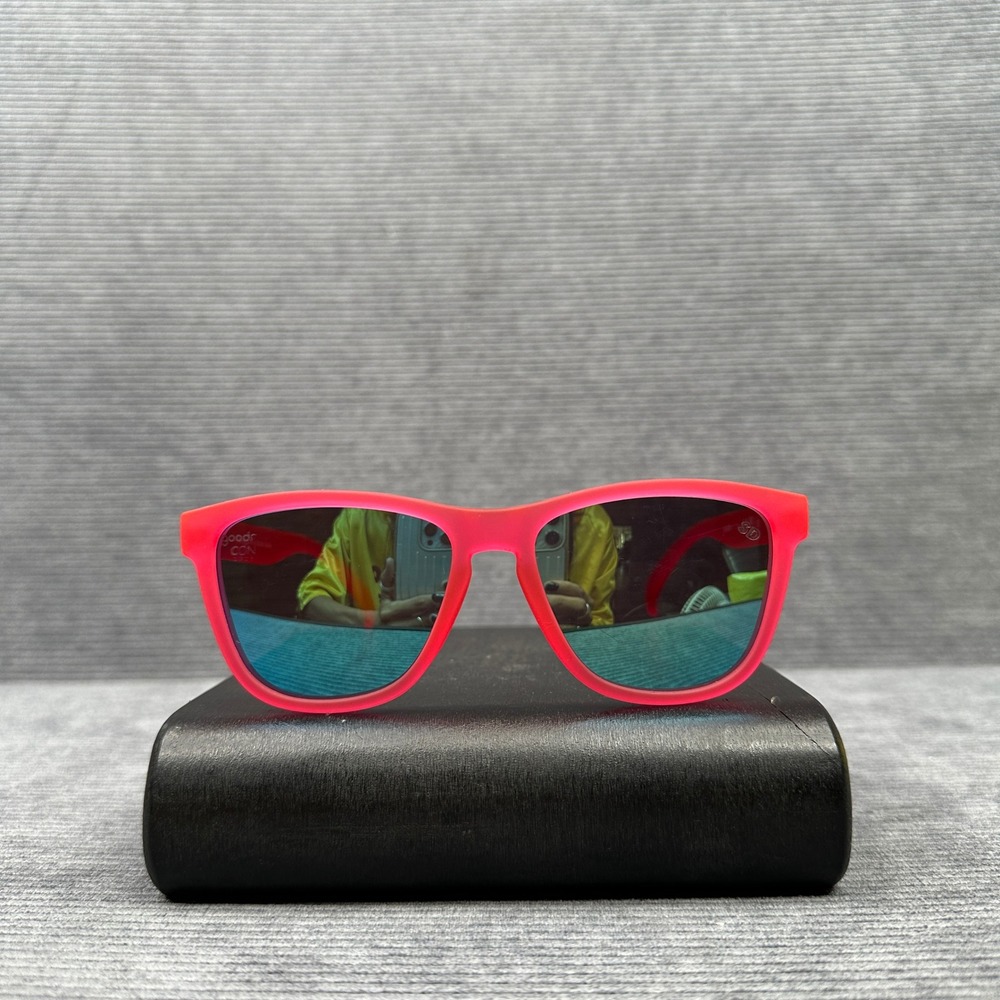 Goodr Flamingos on a Booze Cruise Sunglasses Matte Pink Blue Mirrored Polarized
